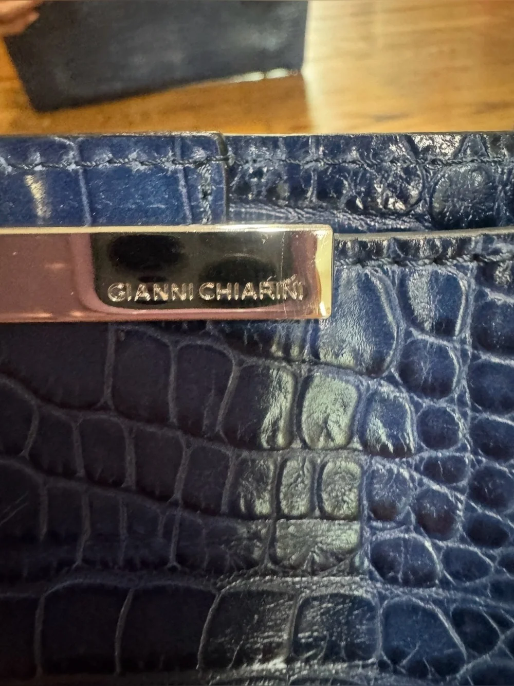 Gianni Chiarini Italian Navy Blue Croc Embossed Leather Handbag / Satchel